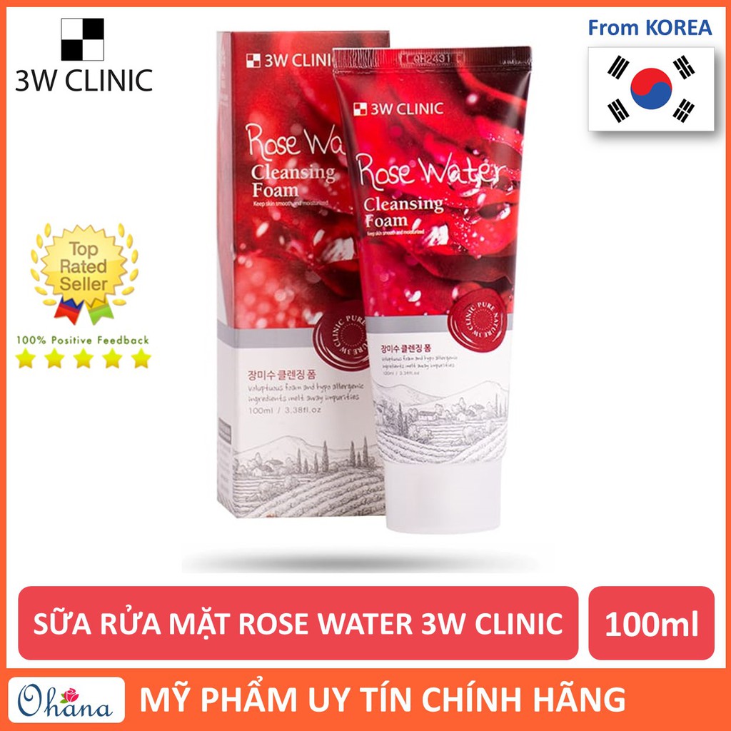 Sữa Rửa Mặt Chiết Xuất Từ Nước Hoa Hồng 3W Clinic Rose Water Cleansing Foam 100ml