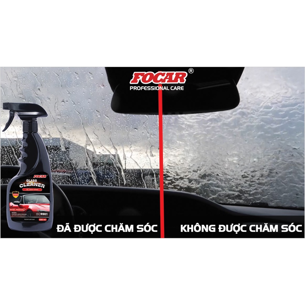 Dung dịch chống bám nước trên kính xe ô tô FOCAR 500ml + Tặng mút xốp