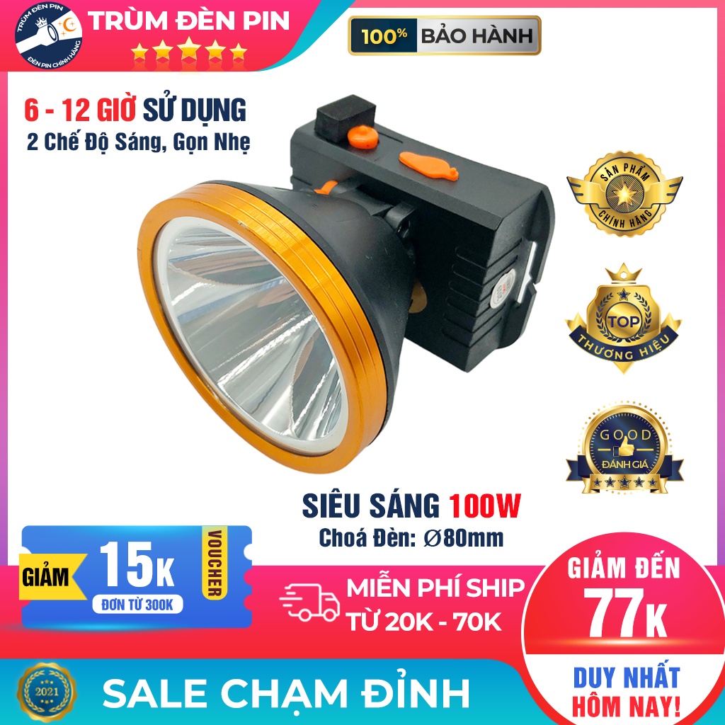 Đèn pin đội đầu SHANGYUAN 1908 LED 100W siêu sáng chiếu xa chống nước ánh sáng Vàng và Trắng đèn đeo đầu soi ếch câu cá