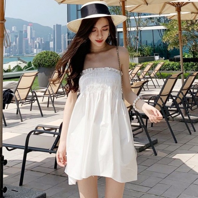 Đầm Cổ Yếm Lưng Cao Thời Trang Mùa Hè Phong Cách Hàn Quốc Mới Cho Nữ
