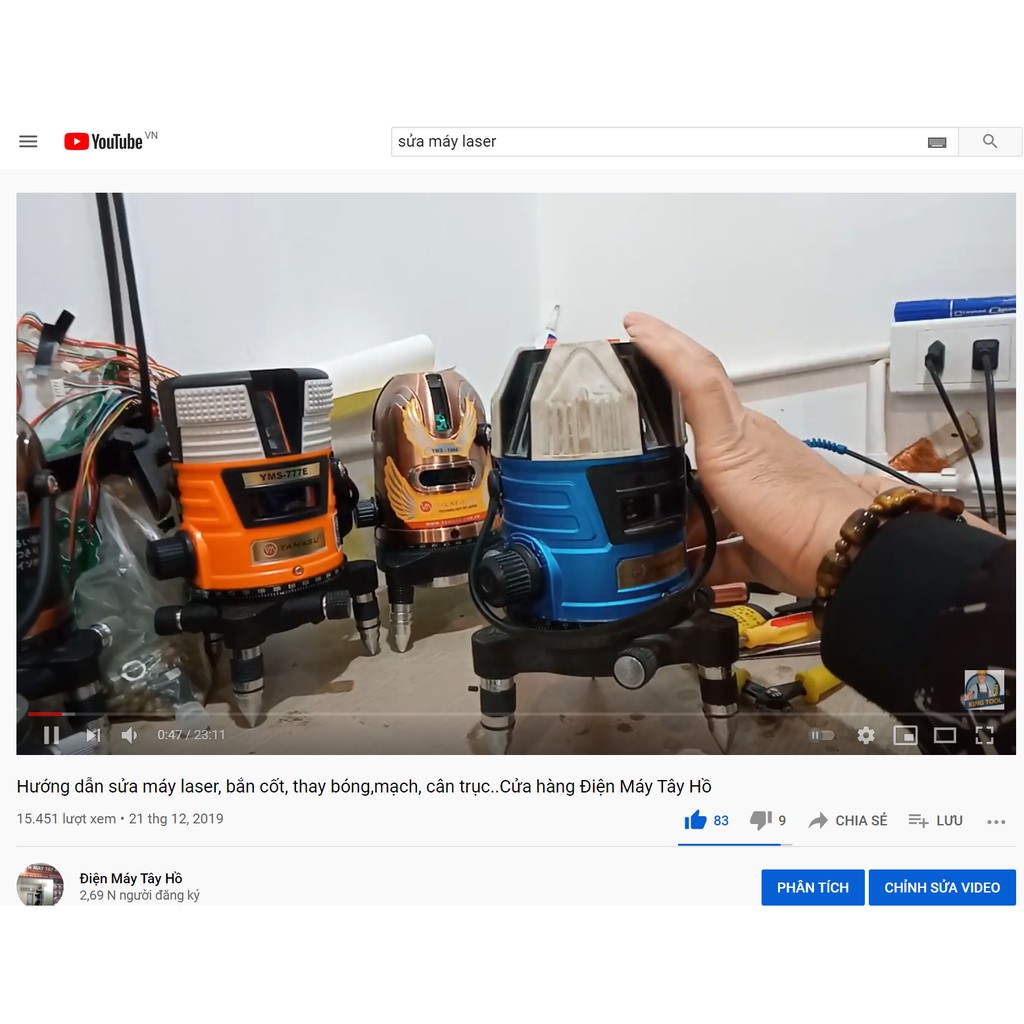 Máy cân bằng Laser 5 tia xanh YMS Pro, bọc cao su chống va đập