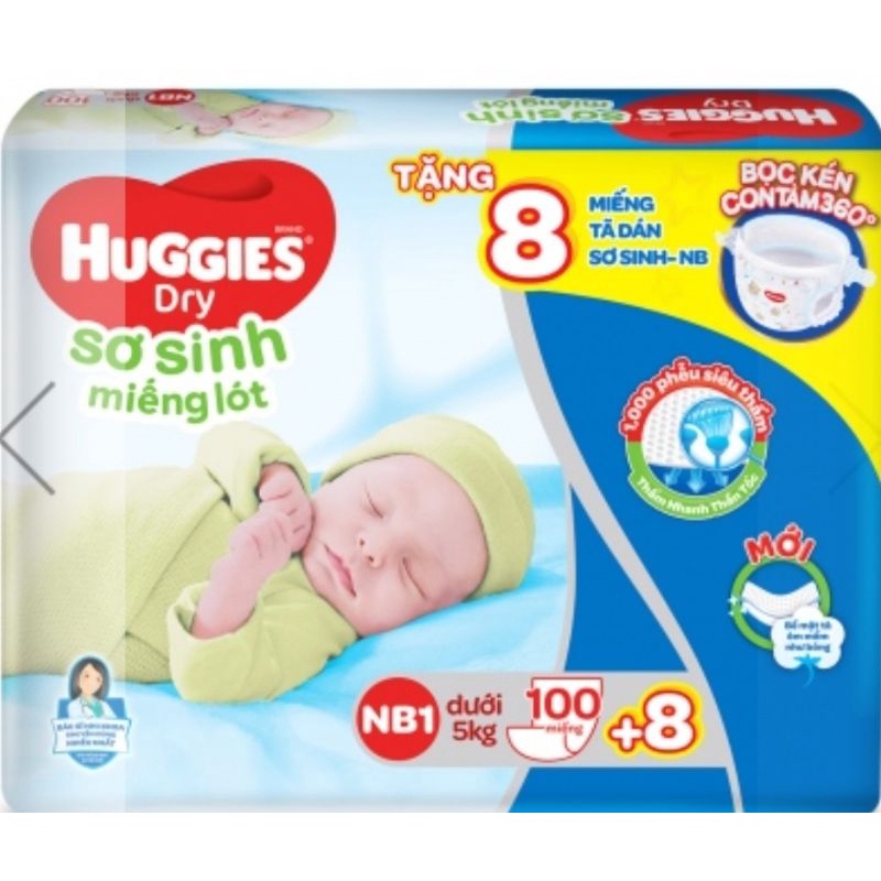 Tả lót Huggies Nb1, Nb2.Dán Nb74+10m,S56+10m,S80+10m