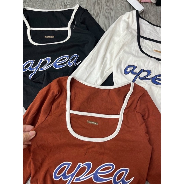Áo Thun Croptop Tay Dài APEA Viền Cổ U Hình thật cuối