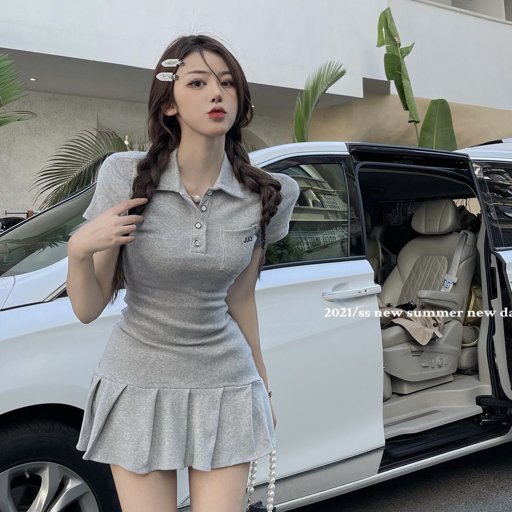 Đầm cổ polo tay ngắn thời trang mới 2021 dành cho nữ