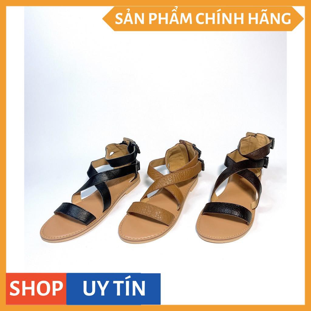 Giày sandal chiến binh thời trang nữ đế bệt da bò thật cao cấp siêu cá tính-KSH004