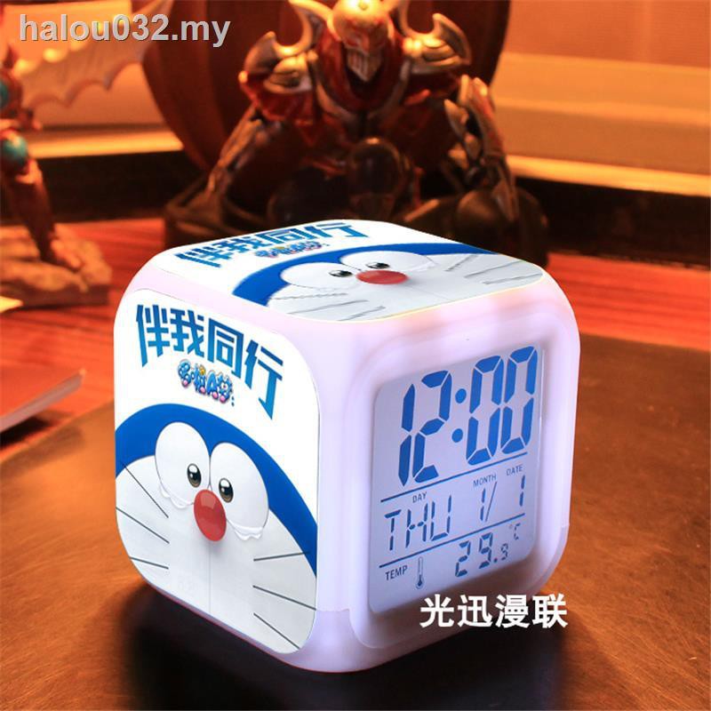 ♝♦Đồng Hồ Báo Thức Màn Hình Doraemon Màu Xanh Dương Đa Năng Ánh Sáng Ban Đêm Hình Ảnh Chụp Từ Phim Mạp Chí Khi Có Tôi
