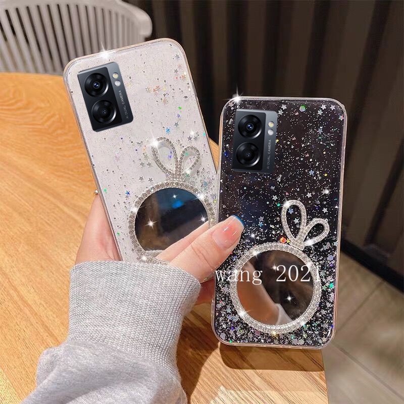 Ốp Điện Thoại Mềm Gắn Gương Trang Điểm Hình Vương Miện Cho OPPO A77 5G A57 A96 A76 4G 2022