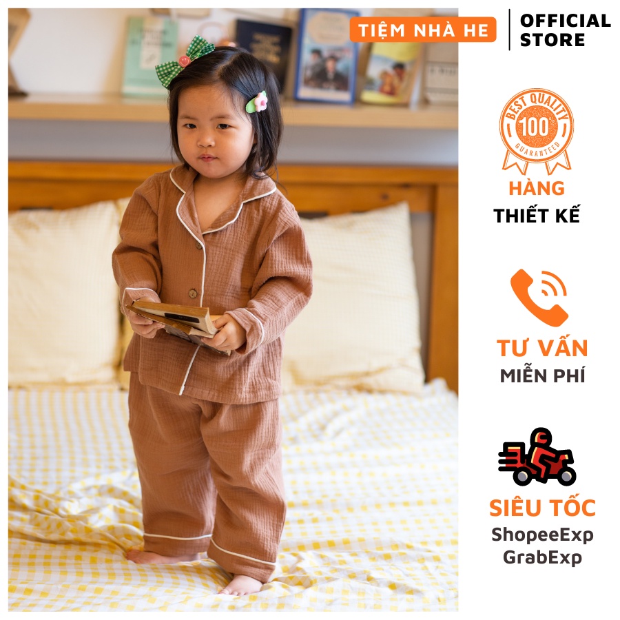 [Hàng Thiết Kế] Bộ Đồ Pijama Cho Bé Rời Dài Tay Tiệm Nhà He Đồ Ngủ Mặc Nhà Chất Muslin Cao Cấp