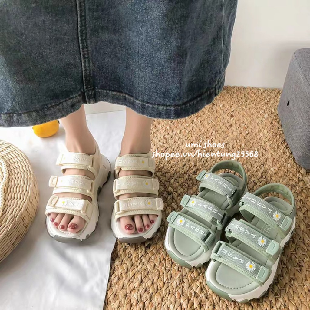 [LOẠI 1-ĐẾ TPR-SẴN] Sandal hoa cúc 3 quai ngang Ulzzang nâng độn đế cao 4cm trend màu đen/xanh cá tính mới đẹp | WebRaoVat - webraovat.net.vn