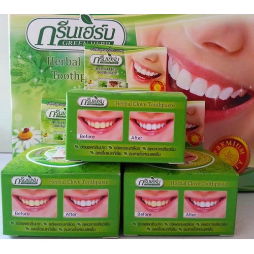 ❤️TẶNG HỘP NHỎ 15G❤️ Bột Trắng Răng Green Herb Clove Toothpaste Thái Lan 25g