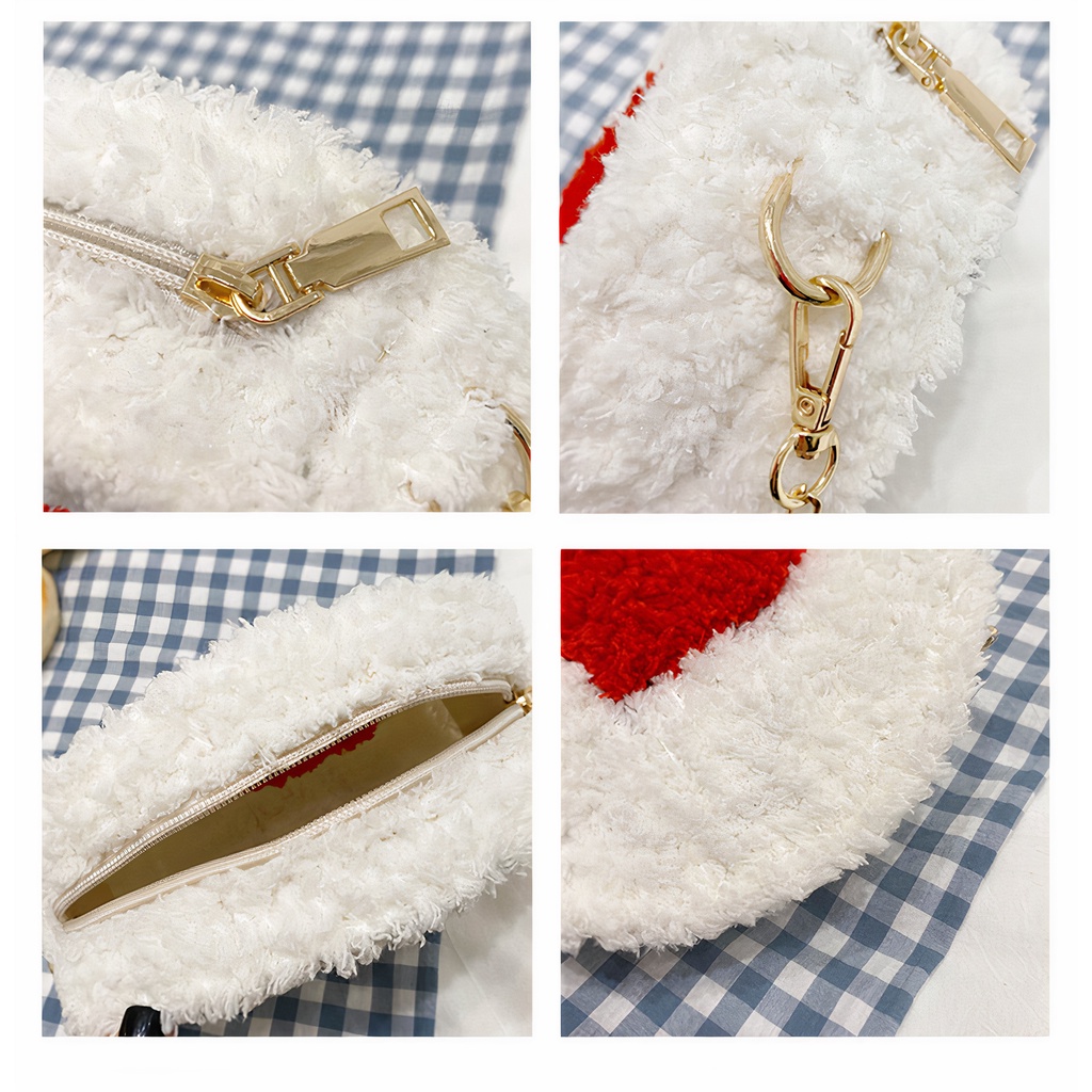 Túi len tự đan, túi đeo chéo hình tròn trái tim dễ thương cá tính - Bộ phụ kiện đầy đủ LX601