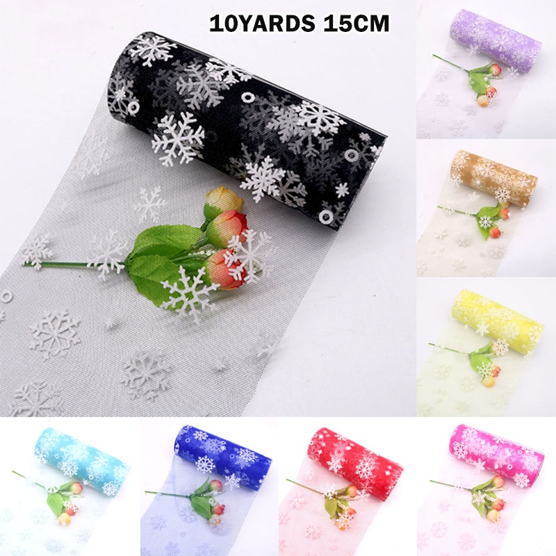 Cuộn Ruy Băng Lưới Họa Tiết Bông Tuyết 10Yards 15cm Trang Trí Giáng Sinh