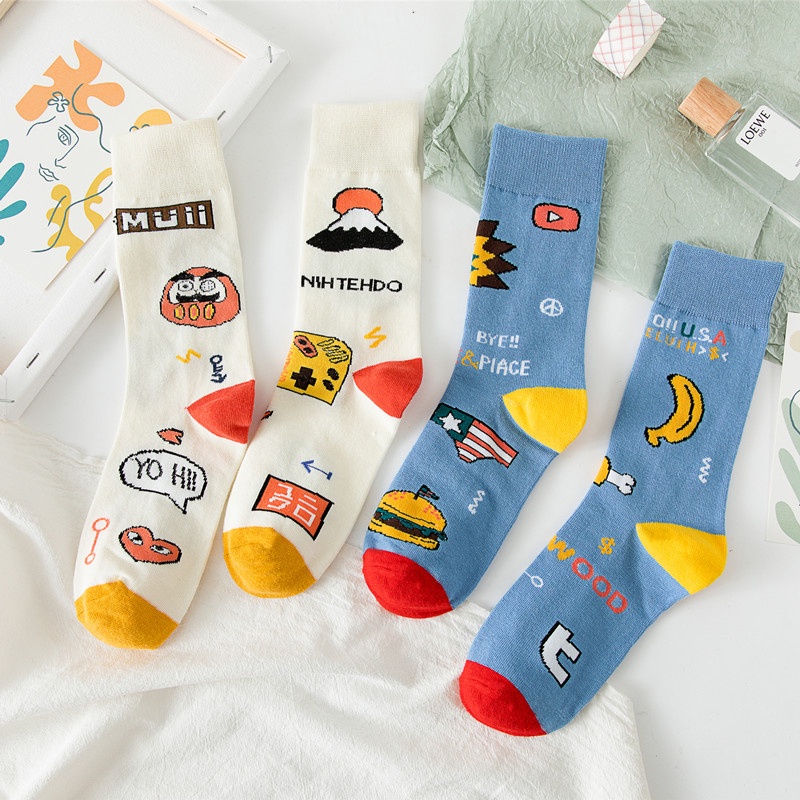 Vớ tất unisex núi lửa chuối xanh cổ cao