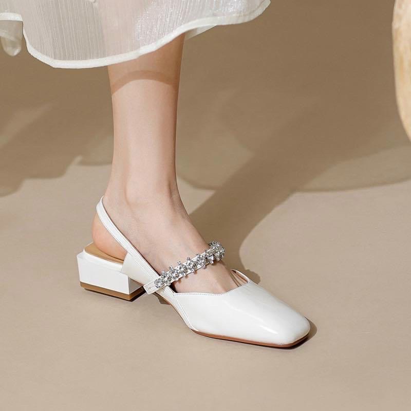 Giày cao gót bít mũi đính đá 3 phân, sandal cao gót mũi vuông đính đá 3 phân mã CD51