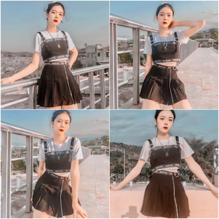 Chân váy xếp ly phối hologram Natthy Style đen