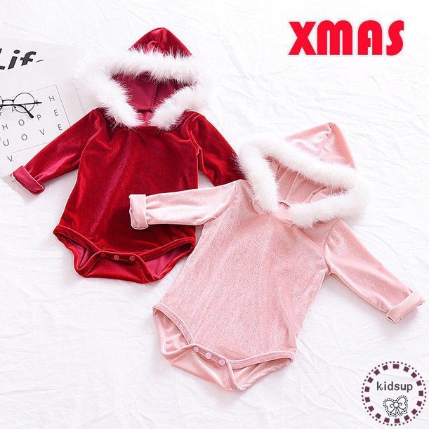 ✸ღ✸Cute Velvet Baby Infant Girl Romper Hooded Jumpsuit Bodysuit Outfits Clothes Xmas | BigBuy360 - bigbuy360.vn