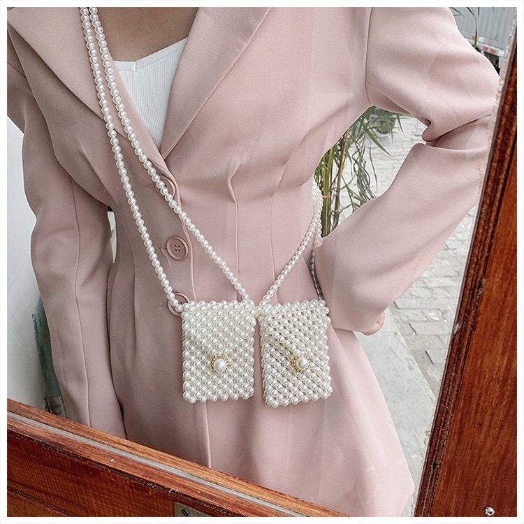 Túi Xách Mini Đính Ngọc Trai Phong Cách Retro Dành Cho Nữ và trẻ em