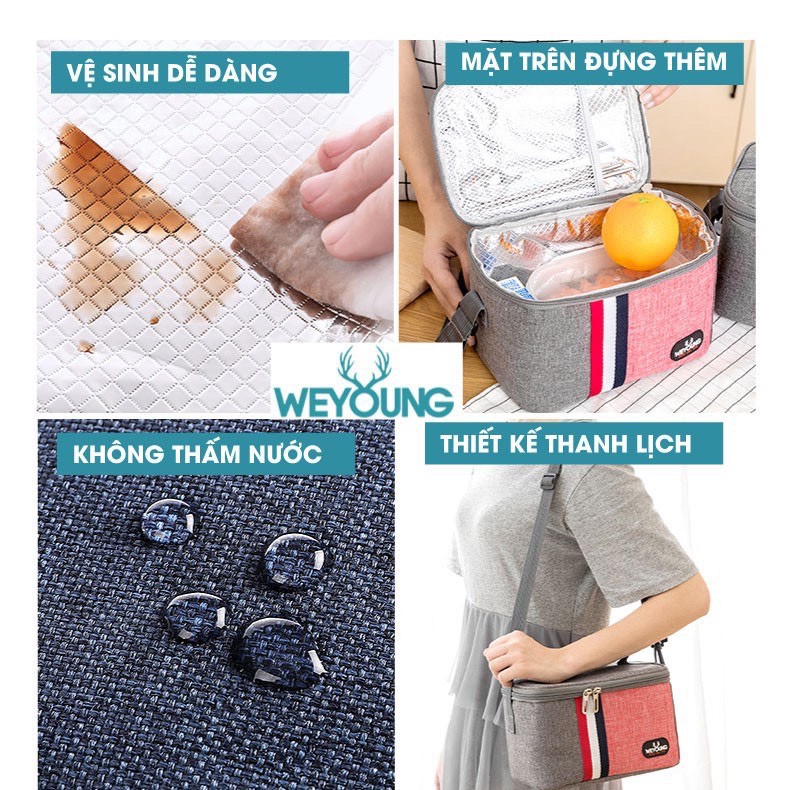 Túi đựng cơm cao cấp WE YOUNG 4 lớp cách nhiệt, chống thấm nước, Túi giữ nhiệt đựng thức ăn