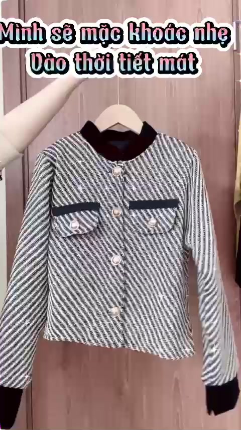 (Ảnh Thật/video):  Áo Khoác Dạ kẻ Tweed Nữ có ĐỆM VAI Cổ Tàu Tay Nhung  [LOLLA_YE_FASHION] | BigBuy360 - bigbuy360.vn