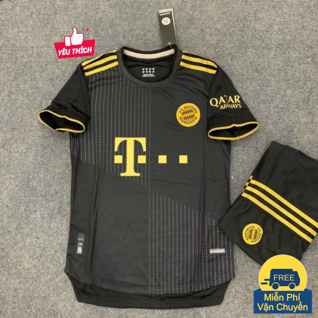 Quần Áo Đá Banh Đẹp Bayern Munich Đen Nhám Vàng Vải Gai Thái Hàng Xịn Xò Cực Chất - Đồ Đá Banh Đẹp PP Bởi Be Happy Sport