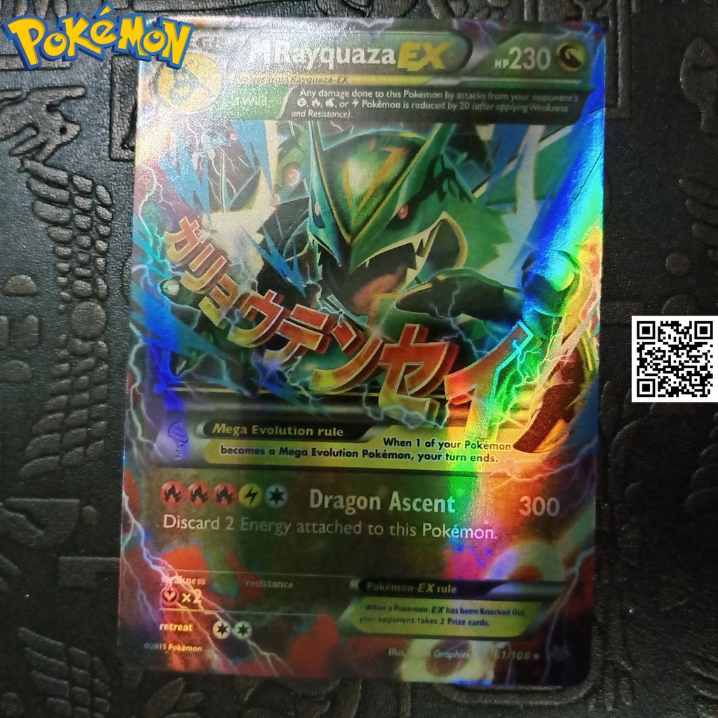 Thẻ Mrayquaza EX tiến hoá mega phản quang Trading card Bài pokemon TẶNG Sleeves bọc bài 1459 D3 4 61-108