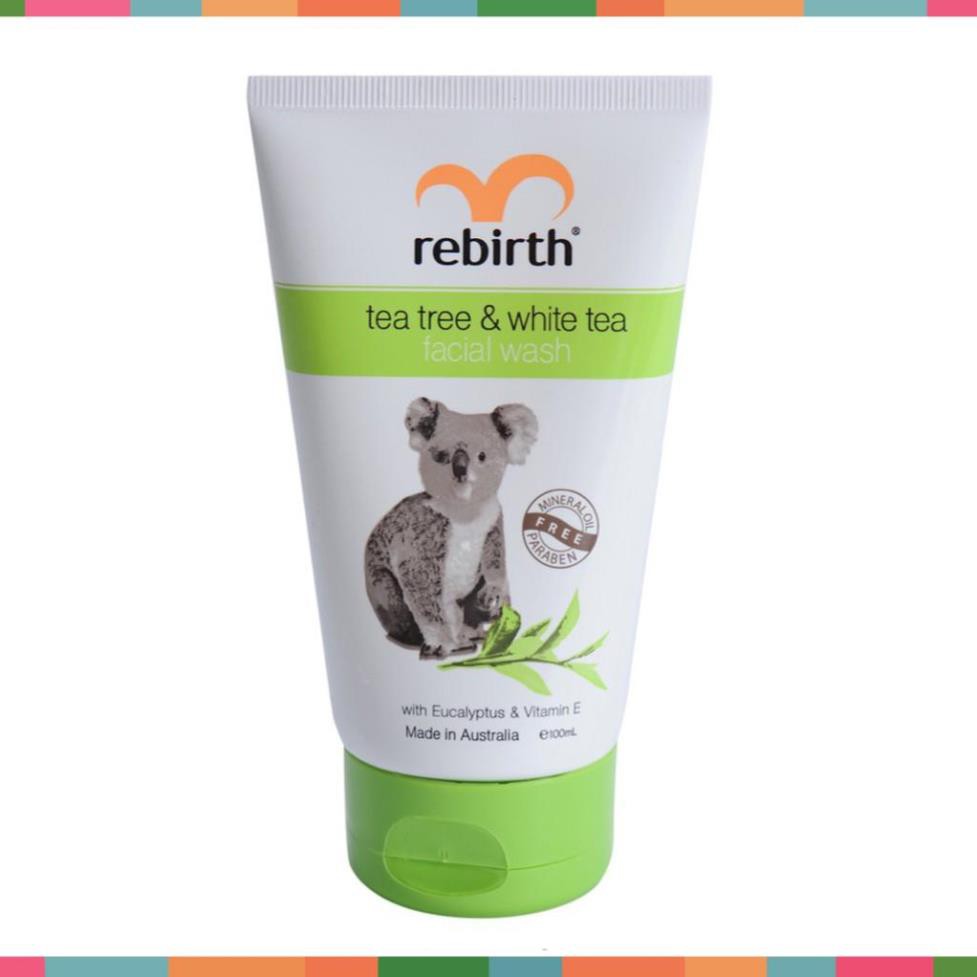 Sữa rửa mặt, gel rửa mặt cho da dầu, tinh chất trà xanh và trà trắng Rebirth - 100ml - Nhập Khẩu Úc, Ngăn Ngừa Mụn