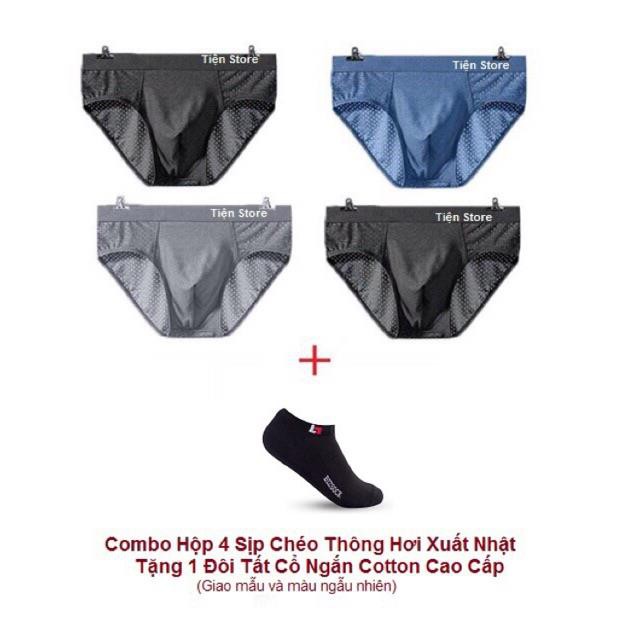 Combo Hộp 4 Quần Sịp Tam Giác Thông Hơi + 1 Đôi Tất Ngắn Cổ.