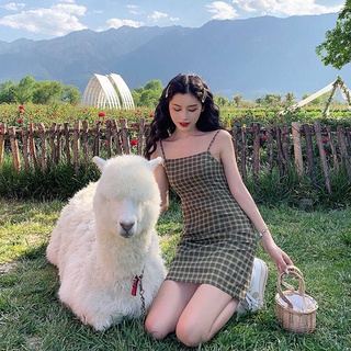 Đầm Ngắn Kẻ Sọc Caro Màu Xanh Bơ Phong Cách Hàn Quốc Thời Trang Mùa Xuân 2020 Mới Cho Nữ