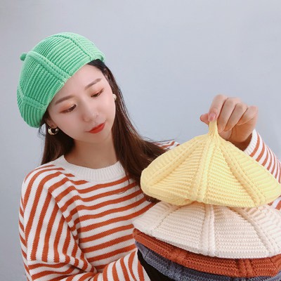 Mùa thu và mùa đông Hàn Quốc phiên bản của nữ ins Hoang Dã kẹo màu đan len len Beret Nhật bản mềm chị em giản dị mũ họa 