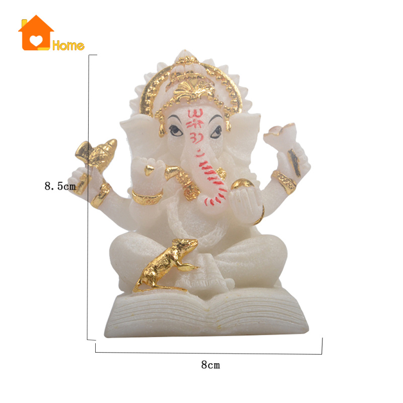 Mô Hình Tượng Thần Voi Ganesha Bằng Nhựa Resin Màu Trắng Màu Sắc