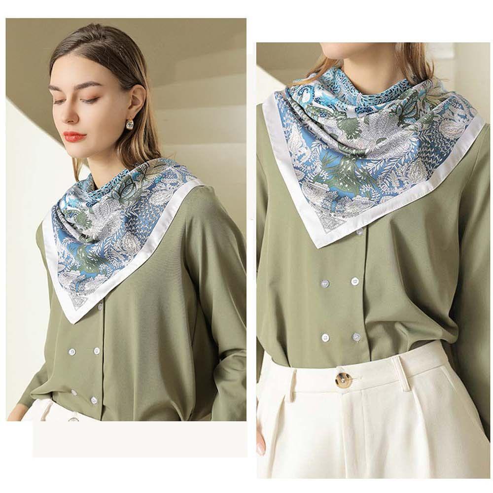 Qqmall Khăn Quàng Cổ Lụa Hình Vuông Lớn Phong Cách Vintage Trang Trí Đa Ứng Dụng Cho
