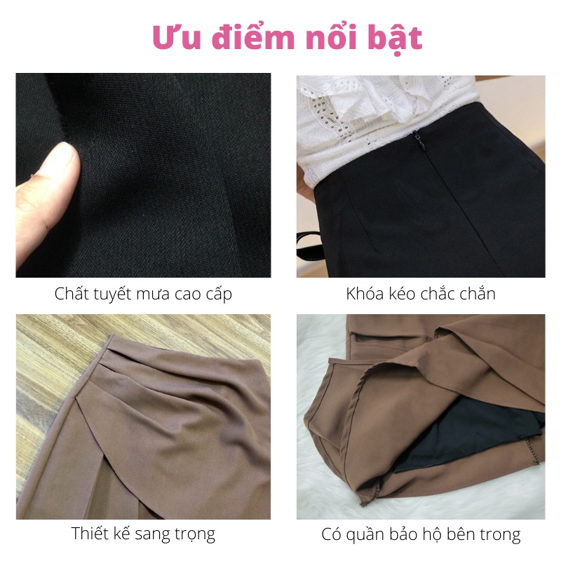 Chân váy ngắn chữ A nhún eo lưng cao vạt chéo giấu bụng phong cách Hàn Quốc sang chảnh Mely Fashion CV03