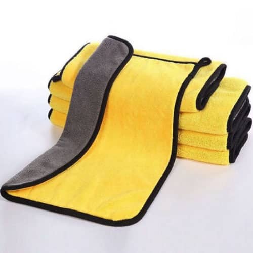 Khăn lau xe 2 lớp chuyên dụng siêu thấm nước - Khăn Lau Oto Dày Siêu Thấm Vàng Xám