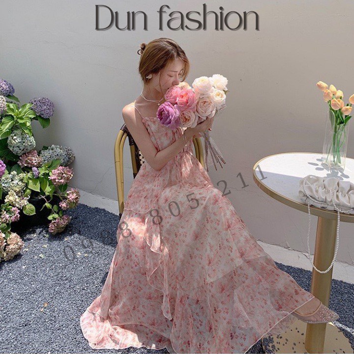 Váy đi biển đầm maxi 2 dây, đầm maxi đi biển váy 2 dây hoa nhí chất liệu voan mềm mại bo chun phần eo siêu tôn dáng | BigBuy360 - bigbuy360.vn