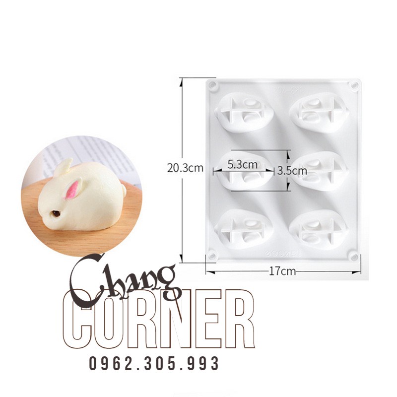 Khuôn silicone bánh pudding khuôn mousse  hình thỏ 6 lỗ 3d khuôn xà phòng handmade