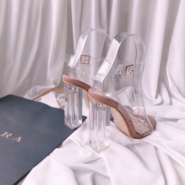 🆘 Sandal trong suốt gót vuông 10 phân giày cao gót màu nude hàng cao cấp full box ( có hộp)