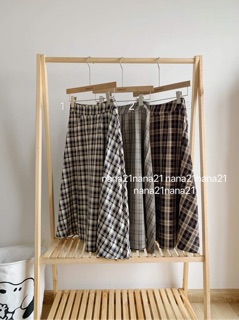 Chân váy kẻ chữ A dáng dài