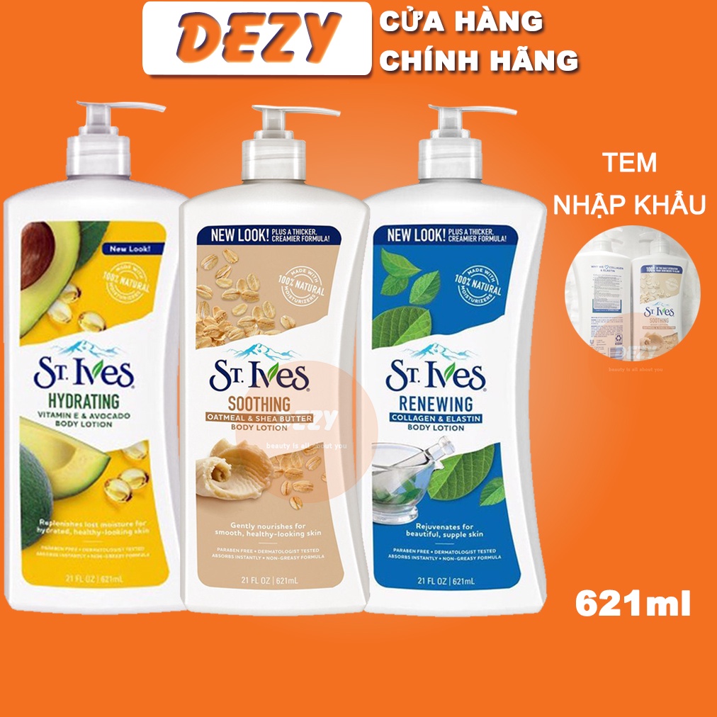 Sữa Dưỡng Thể St ives 621ml Chính Hãng - Body Lotion Yến Mạch Và Bơ Vitamin A E Dưỡng Ẩm Collagen Trắng Da St.ives Dezy