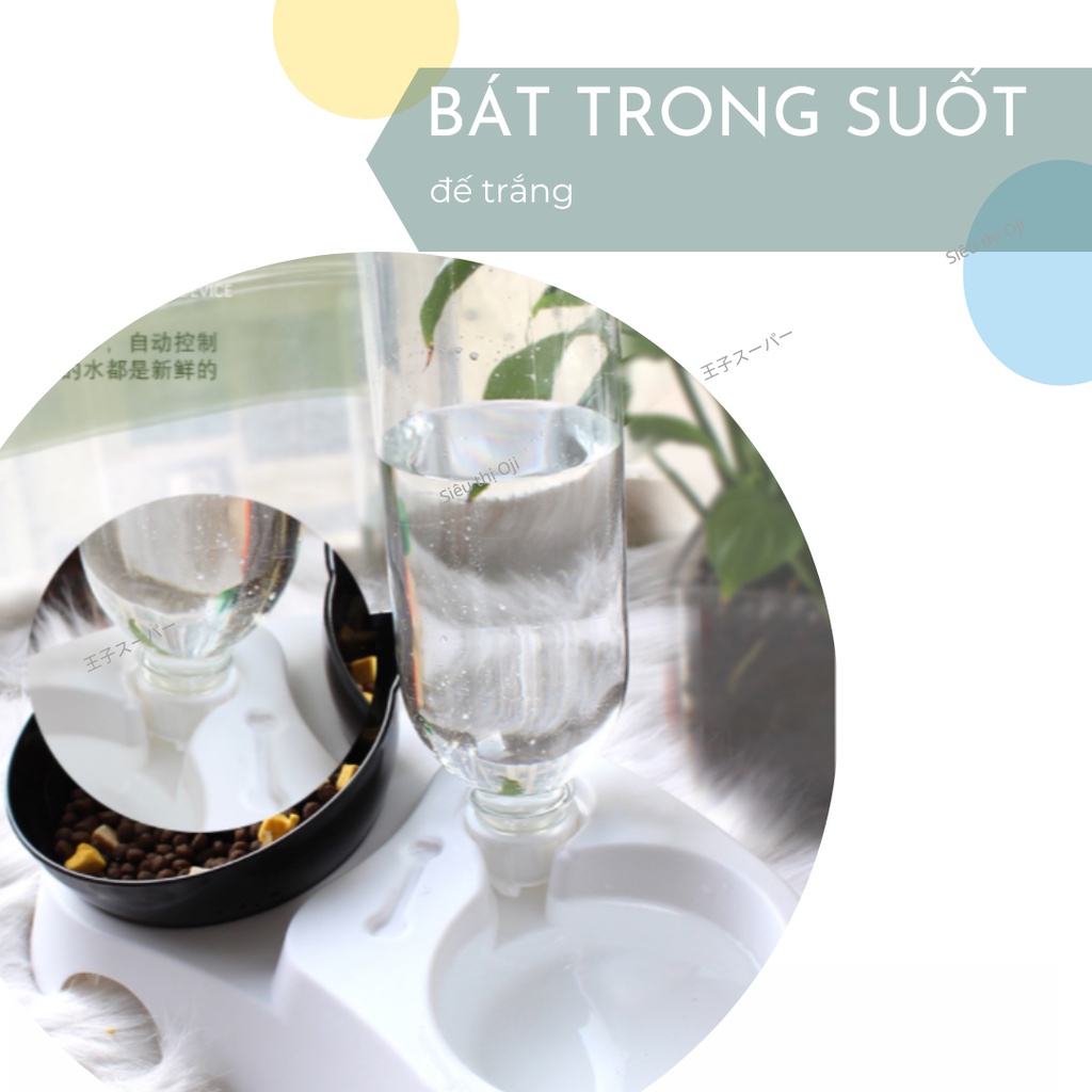 Ship hỏa tốc - Bát ăn cho mèo chó thú cưng có đế chống lật chống gù và bình nước tự động bằng nhựa hình tai mèo