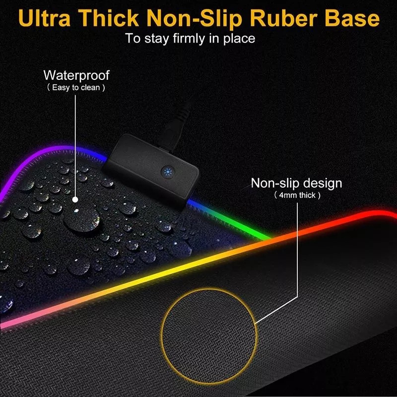 Lót chuột Rasure Gaming RGB MousePad, chống nước cực đẹp, 14 Backlighting USB Powered Plug and Play for Games Office