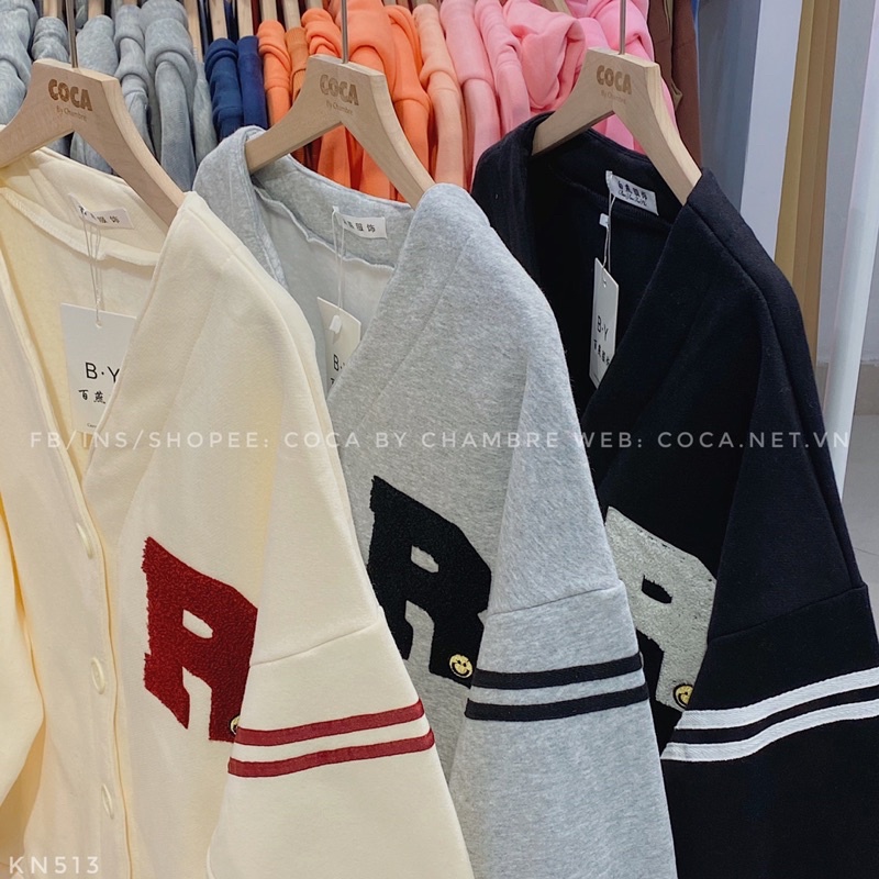 [KN513]🎯 Áo khoác nỉ bông dày chữ R thêu xù sọc tay form rộng unisex (Có sẵn/ảnh thật)