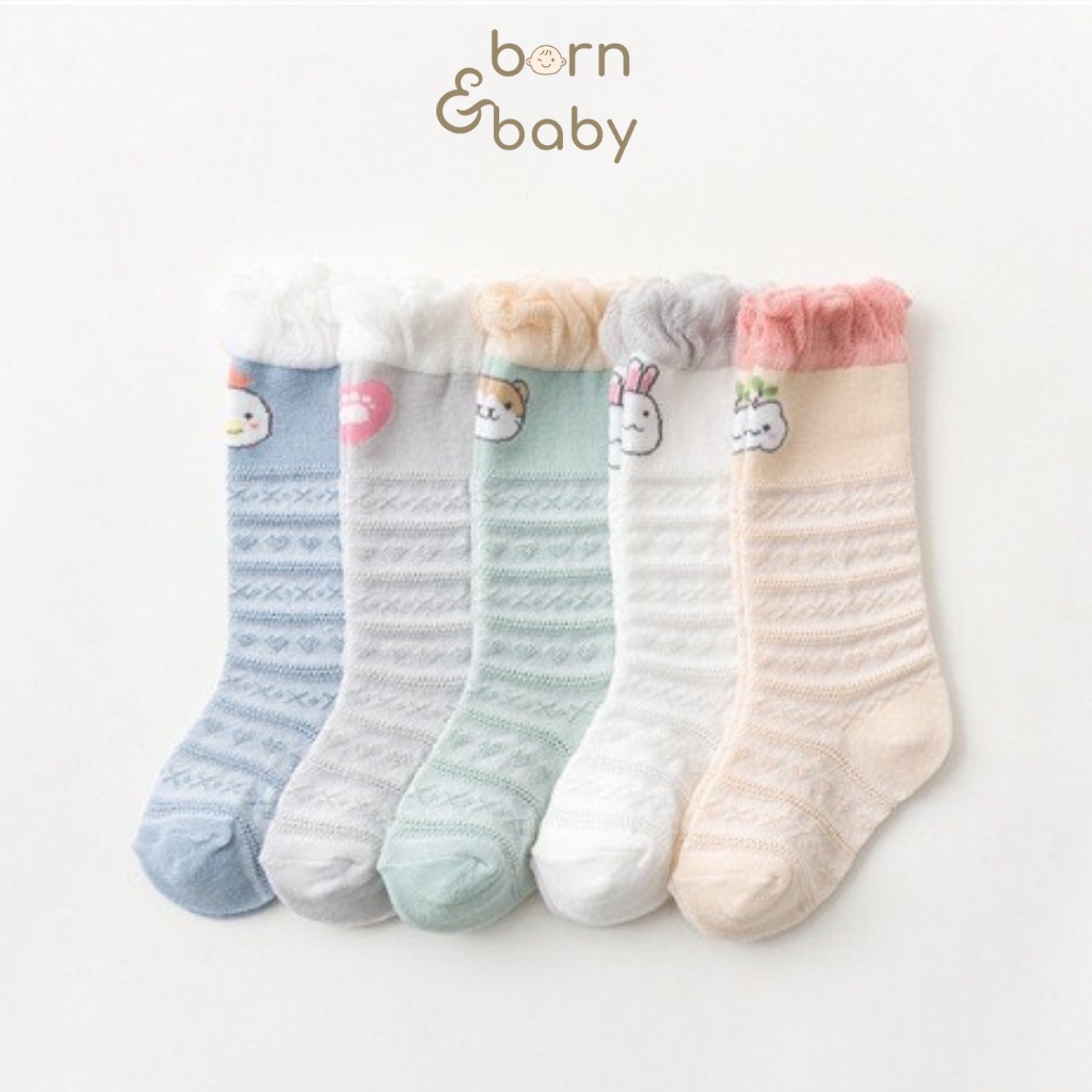 Tất cổ cao vớ cho bé gái trai bao đầu gối lưới thoáng mềm mịn dễ thương set 5 đôi Bornbaby BB009