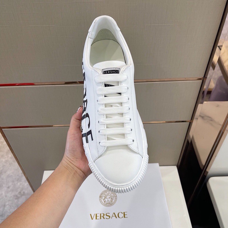 Giày thể thao/sneaker nam Versace Collection da thật cao cấp in chữ thương hiệu sang trọng và phong cách