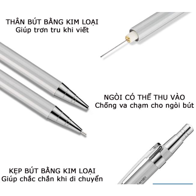 Bút chì kim bấm vỏ INOX bền đẹp ngòi 0.5mm MIDA