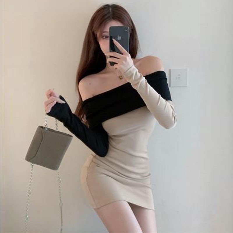 COZOK Đầm tay dài trễ vai thiết kế xẻ quyến rũ