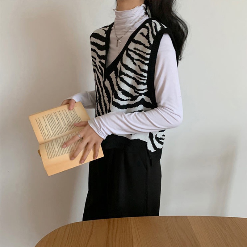 Áo IELGY sweater cotton dệt kim mặc ngoài kẻ sọc ngựa vằn phong cách Hàn Quốc