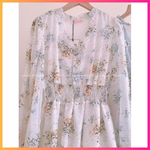 Váy hoa nhí vintage, Váy hoa voan tơ mát mịn cổ V -MOONMY | BigBuy360 - bigbuy360.vn