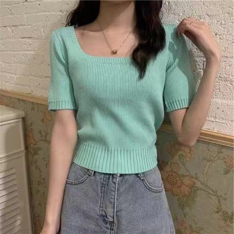 Áo Thun Tay Ngắn Cổ Vuông Màu Trắng Thời Trang Mùa Hè Xinh Xắn Cho Nữ