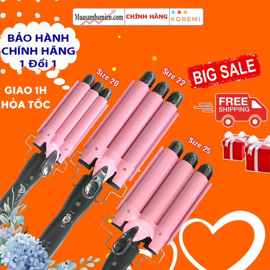 Máy uốn tóc 3 trục dập sóng nước làm tóc đẹp chuẩn salon tóc, uốn sóng nước HE19