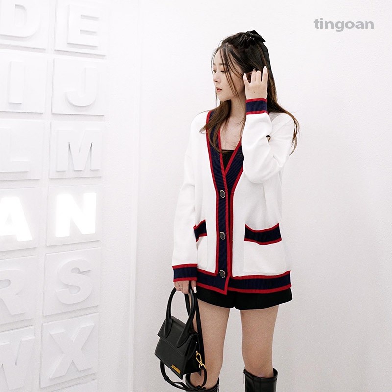 Áo khoác cardigan kẻ đỏ tingoan EMILY CARDIGAN/WH | BigBuy360 - bigbuy360.vn